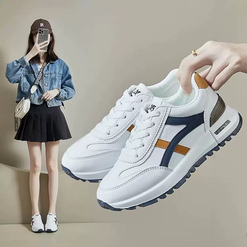 plus size women's shoes spring & fallnew arrival leather sneakers women's korean style flatscasual soft bottom running dad shoes