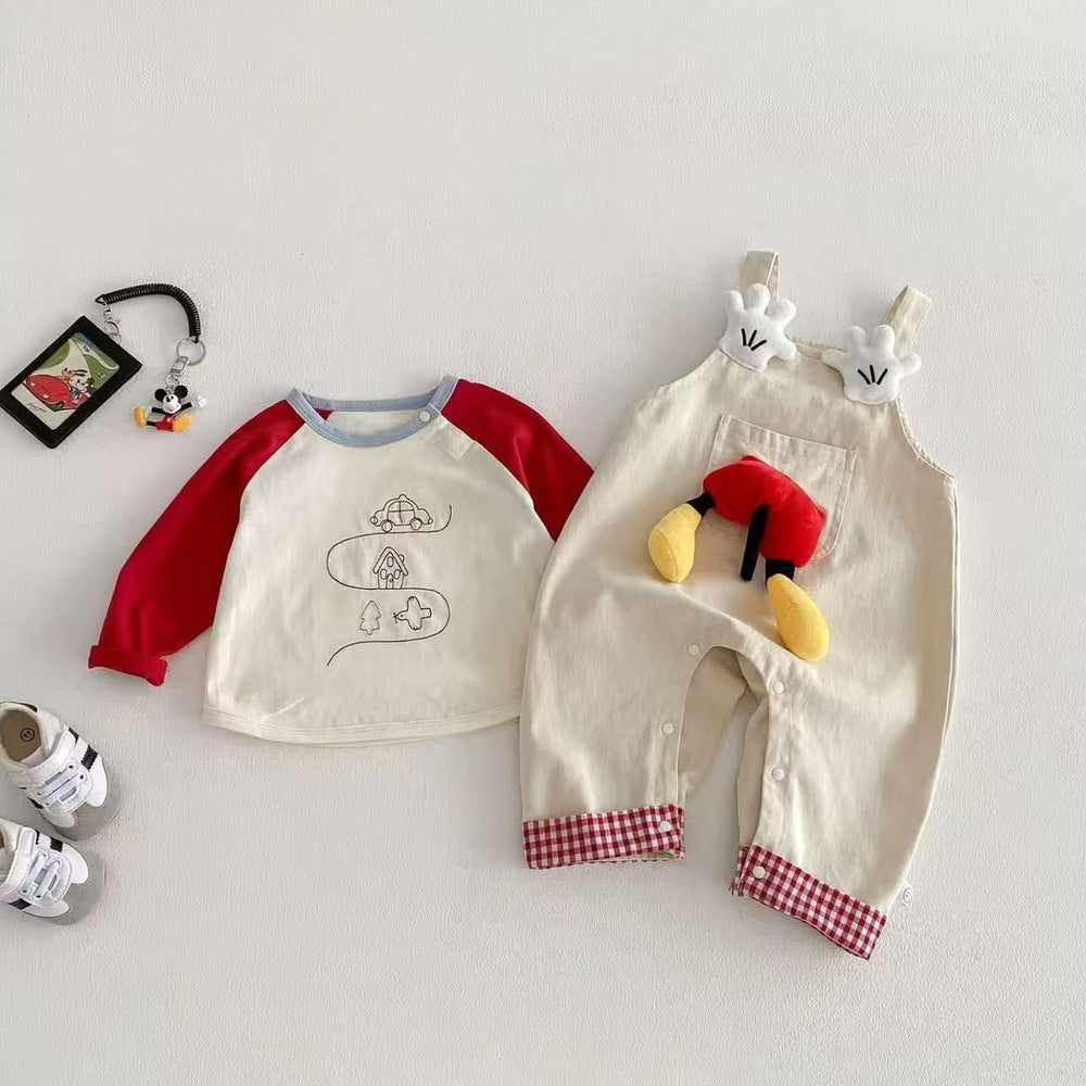 Spring autum style baby boy baby suit suspender two-piece set jumpsuit super cute k-style spring style outing climbing suit