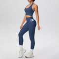 New women's solid color brushed halter tank top and pocket pants yoga set - two-piece activewear for running and fitness
