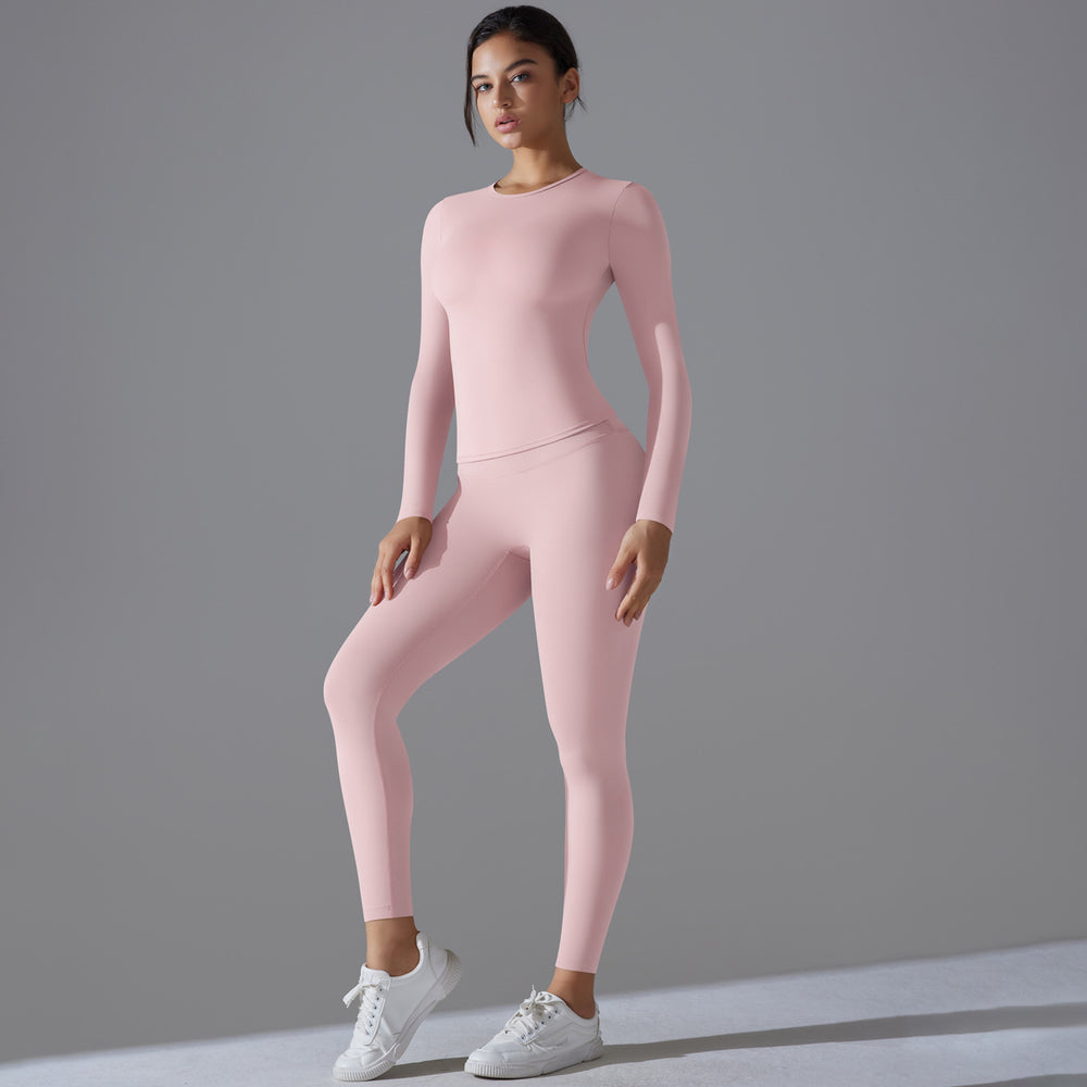 New solid color double-sided brushed high-stretch high-waisted tight butt-lifting workout yoga set running fitness set for women