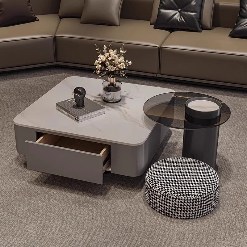For home tea table living room glass black light luxury slate modern casual combination coffee table small apartment square sense for home