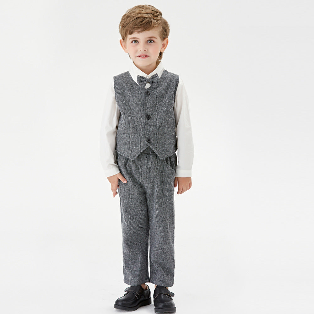 Kids' spring new arrival vest set: long-sleeve shirt suit, gentleman's formal wear for boys, perfect for first birthday celebrations