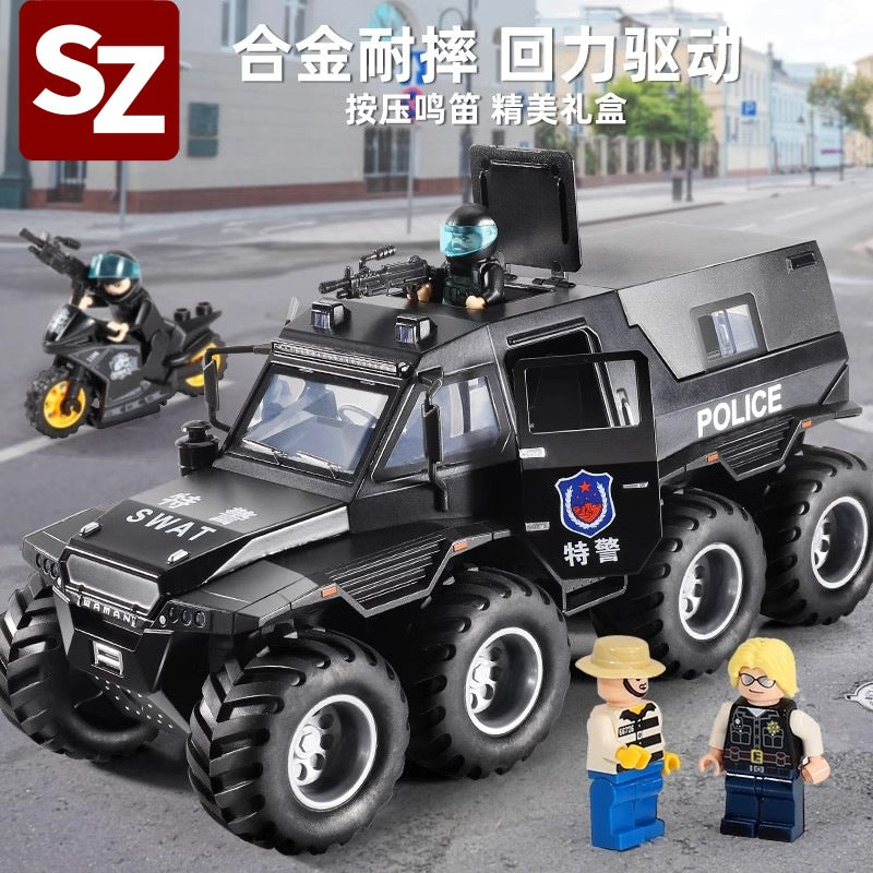 Kids' large-sized toy police car, alloy off-road vehicle, realistic model car, armored swat car, new cross-border product for boys