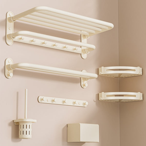 Cream White Toilet Folding Bath Towel Shelf Bathroom Toilet Pendant Set Towel Rack Space + No Punching