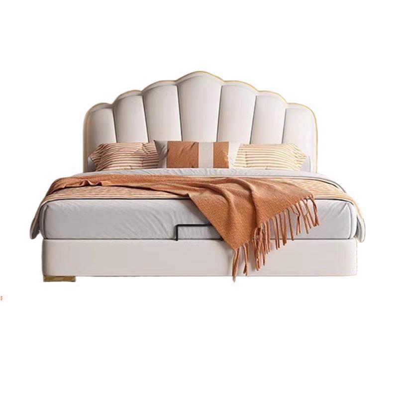 Cream style leather bed modern simple shell bed petals popular bedroom girl girl double bed kids princess