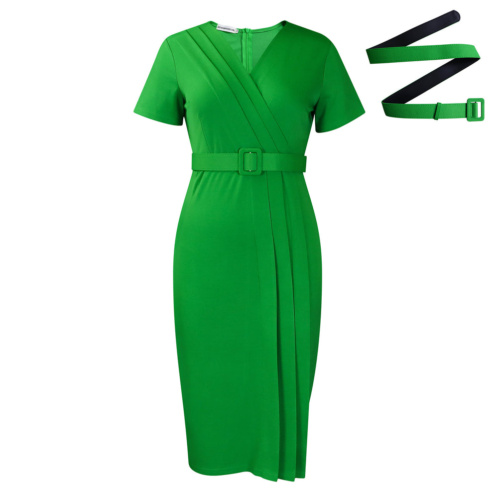 D504 cross-border women's summer  new arrival: short-sleeve v-neck, slim-fit solid color office lady pencil skirt african dress