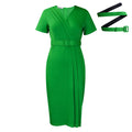 D504 cross-border women's summer  new arrival: short-sleeve v-neck, slim-fit solid color office lady pencil skirt african dress