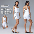 Fitness yoga outfit set with padded bra, beautiful back sports tank top, high-waisted butt-lifting tight yoga shorts set for women