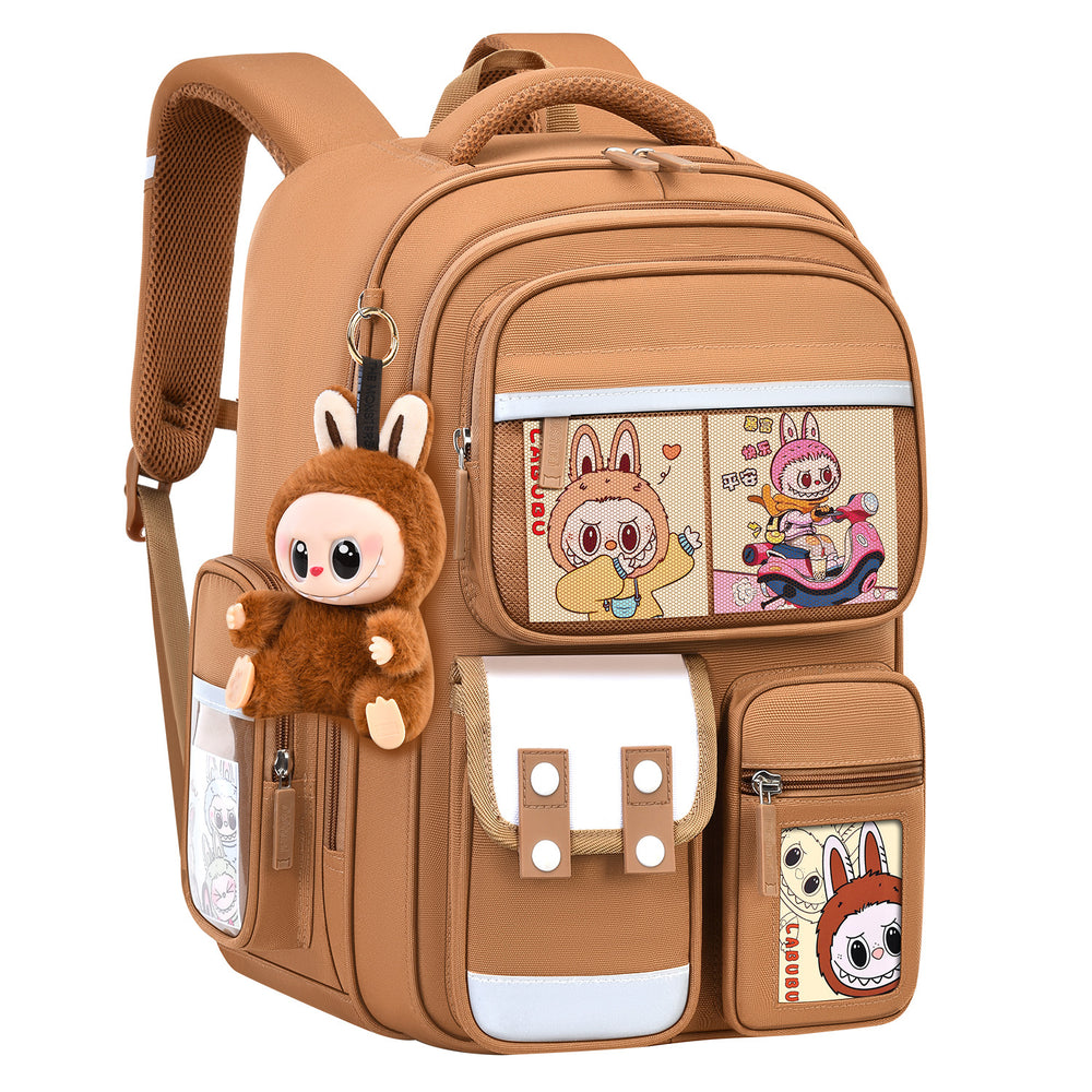 2026 new labubu backpack for girls, elementary school students grades 1-6, boys' lightweight kids' backpack, spine protection, and weight reduction