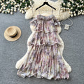 French riviera style printed cami dress - women's summer ruffle tiered dress - stunning and unique design