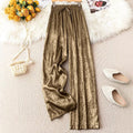 Amazon cross-border foreign trade spring & fall elastic waist gold wide-leg pants pleated loosestraight-leg pants women's slimming lookcasual