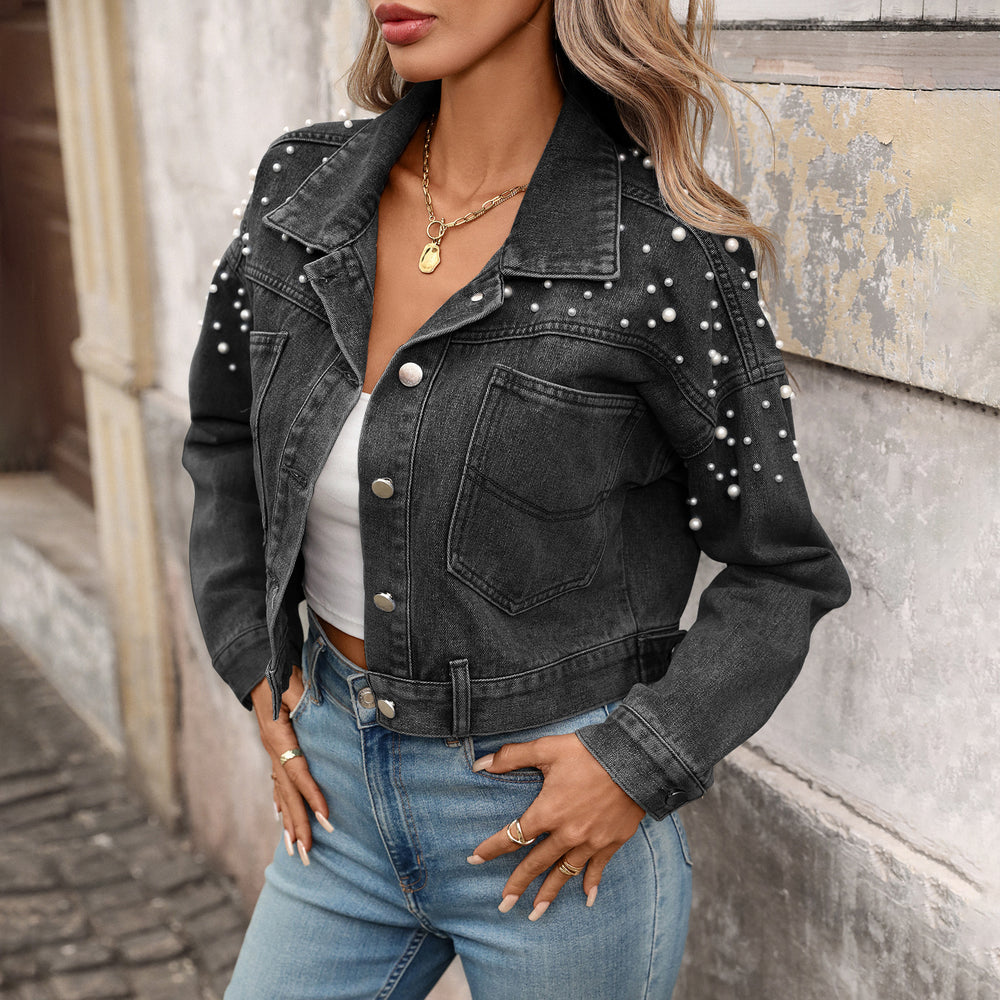 European and american cross-border women's spring new arrivals:  independent store washed slim-fit cropped long-sleeve denim jacket top