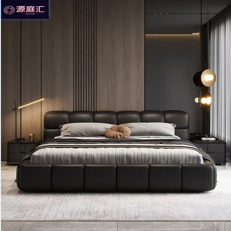 Accessible luxury genuine leather bed storage double bed casual italian puff bed master bedroom scandinavian leather bed head layer cowhide bed
