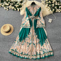 French retro floral print flared sleeve dress - women's spring belted single-breasted design, luxe & elegant maxi dress