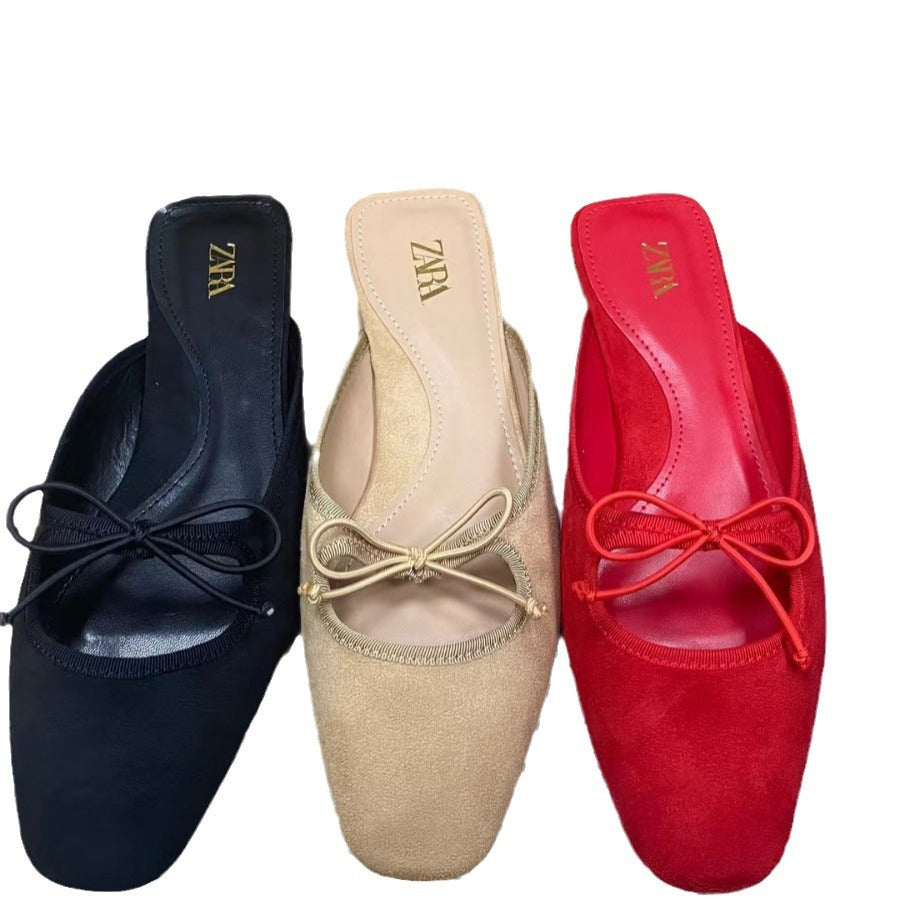 Za2024summer new product lazy head back hollow women's summer outwearflatscasualcasual square toe sandals for women