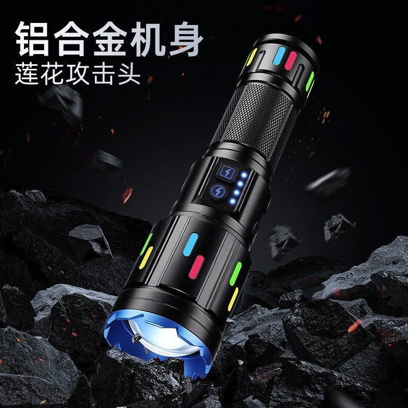 Cross-border new telescopic zoom white laser strong light flashlight, outdoor lighting multi-function LED camping flashlight