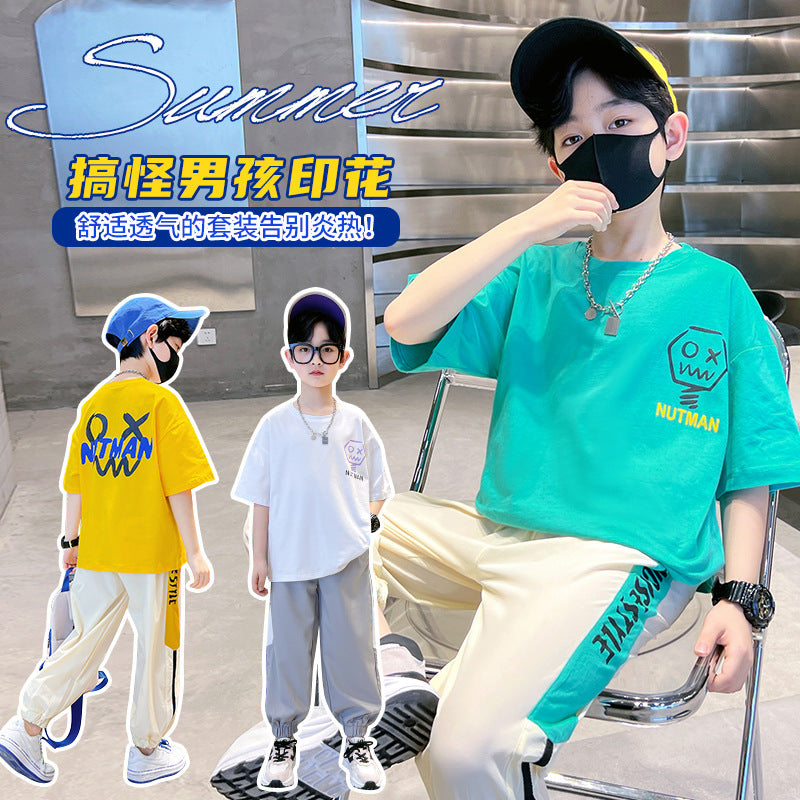 Boys' summer outfit set: trendy  new arrival, stylish summer short-sleeve tracksuit for older boys, street-style fashion brand
