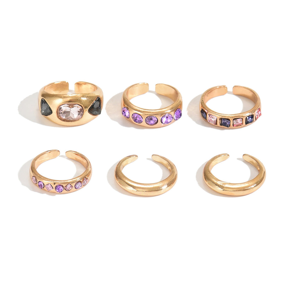 European and american cross-border fashion geometric diamond-studded irregular ring set, metallic smooth finish finger rings, ring accessories for women