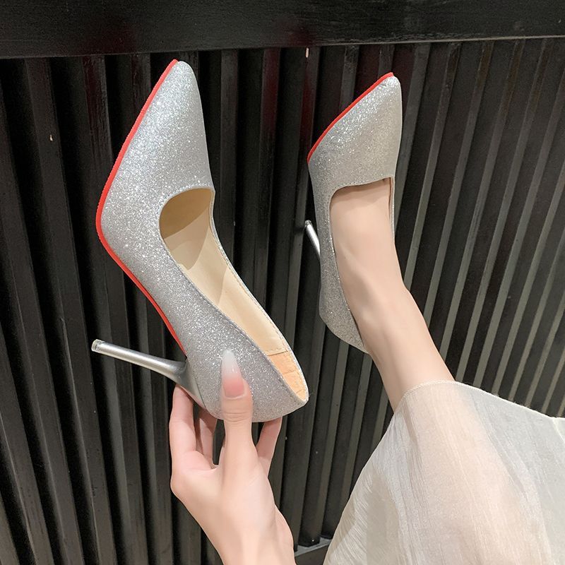 2026 summer new arrival: plus-size women's pointed-toe stiletto heels with sparkling detail – european & american style for parties and banquets
