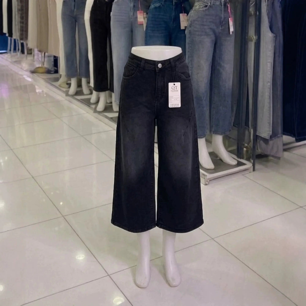 New arrival women's jeans high waist washed wide leg slightly flared cropped pants wholesale women cropped jeans