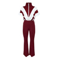 European and american style fashion casual elastic waist color block patchwork color block sport two-piece pants set -