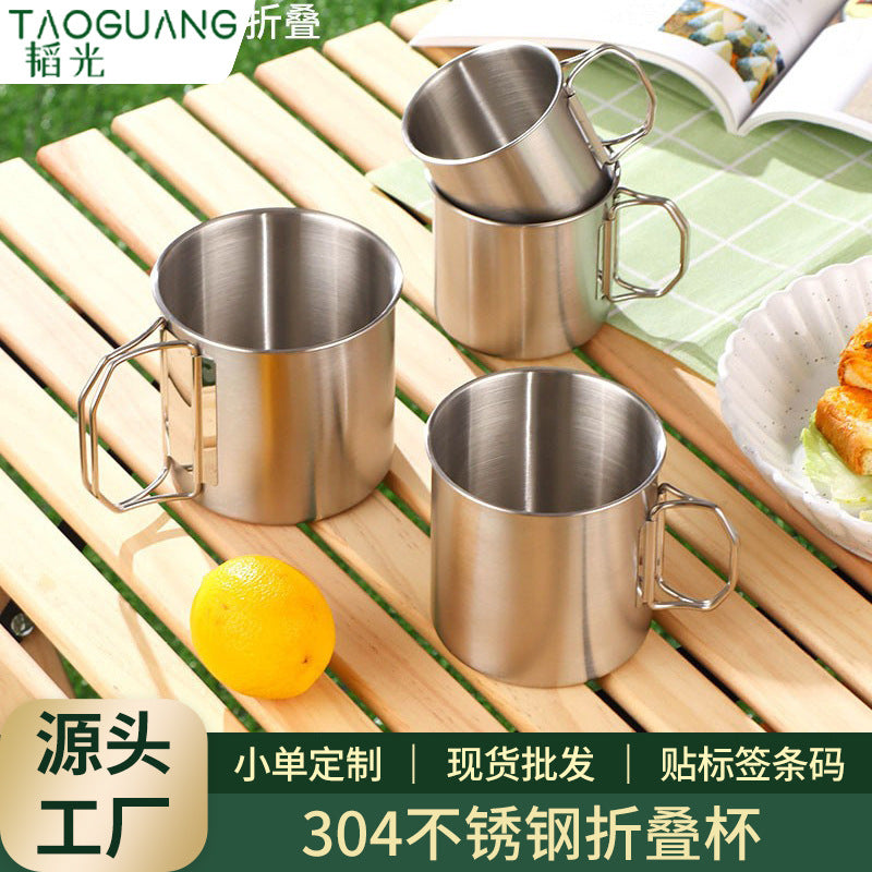304 stainless steel outdoor folding cup - portable cup with handle, camping mug with hanging loop, outdoor camping cup