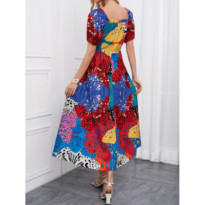 new women's vacation-style square neck dress