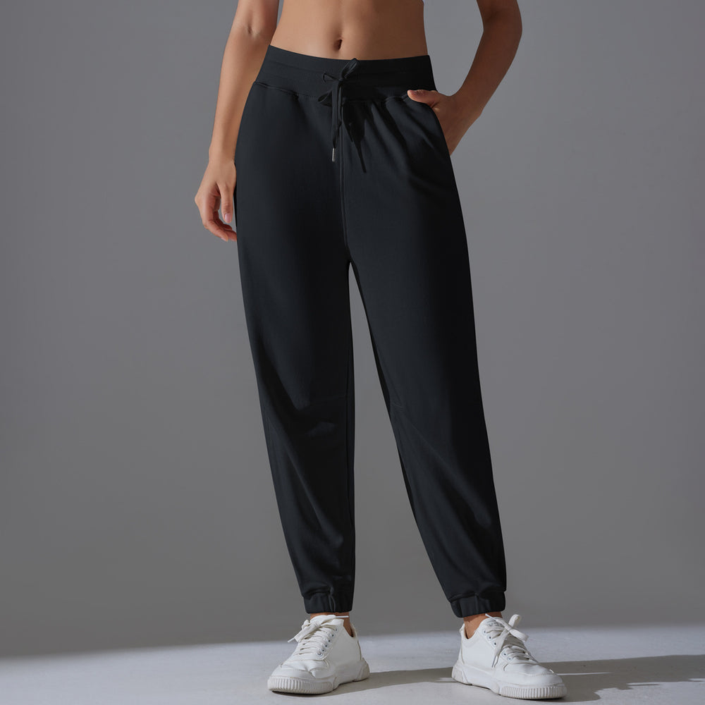 New drawstring solid color high-elasticity athletic sweatpants - breathable, loose-fit yoga pants for women, perfect for training, running, and fitness - ankle length