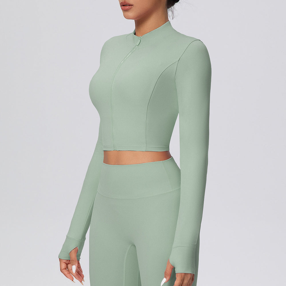 Short zippered outdoor running sports yoga outwearslimming look fitness long sleevesoutwear cloud-like quick-drying yoga clothes for women
