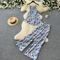 Lazy style printing vest loose pantseleganttwo-piece set women's summer flesh-covering slimming lookhigh waistslimming looksuit outfit