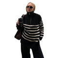 European and american women's clothing  fall/winter new arrivals:  cross-border casual turtleneck striped zipper pullover knit sweater