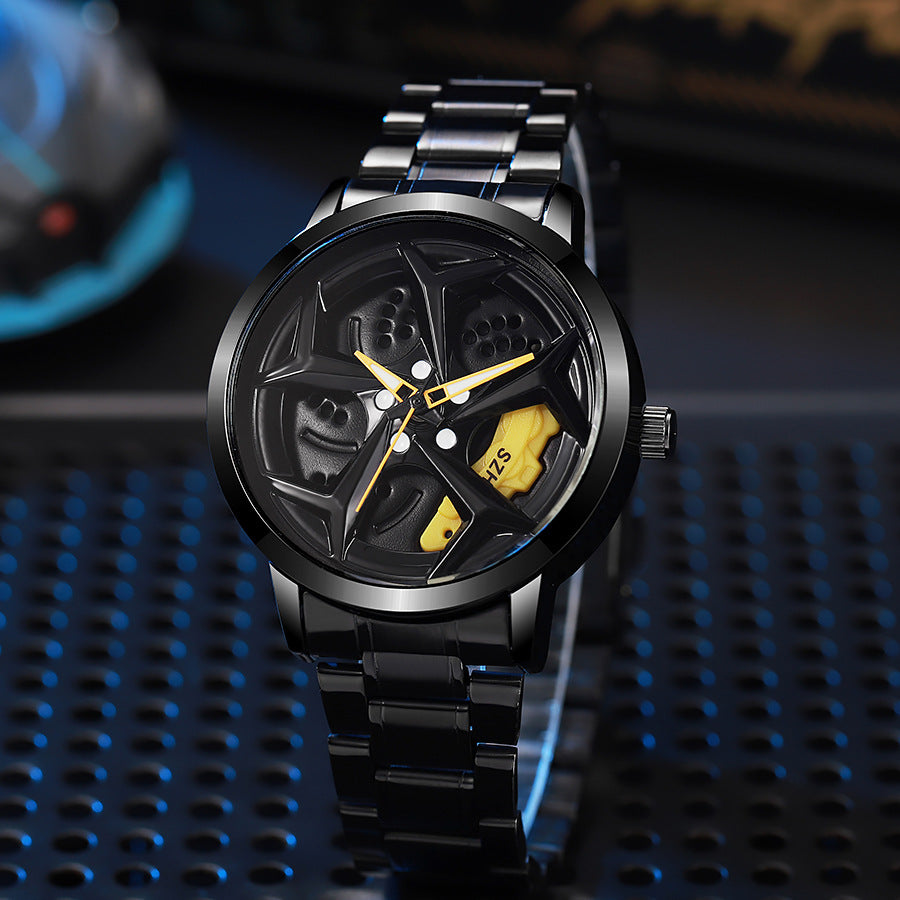 New creative tech men's steel band watch - hollow rotating dial quartz watch - dropshipping available