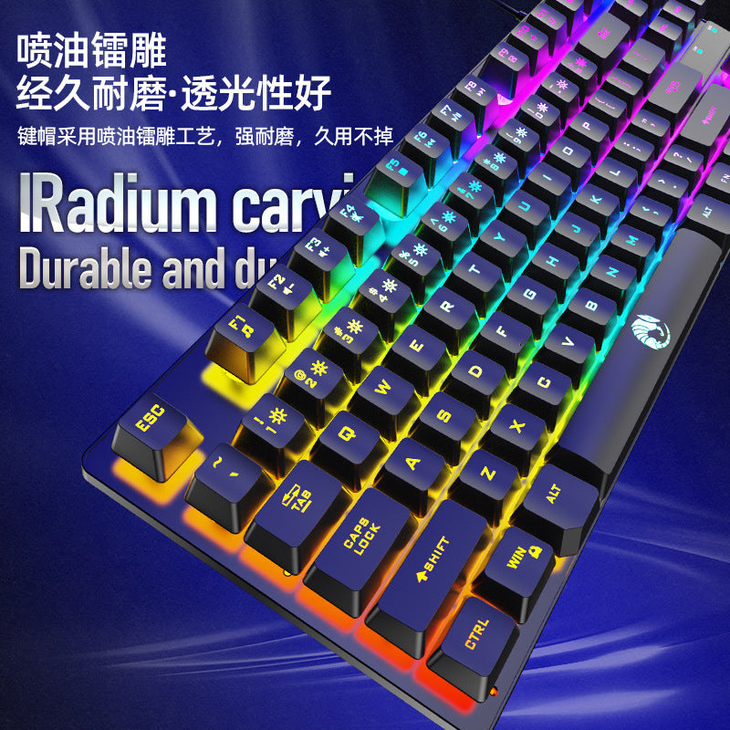 Leikui k87 wired keyboard - 87-key mechanical feel rainbow switch backlit keyboard with floating keycaps for gaming