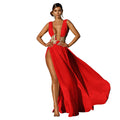 New arrivalfashion women's long skirt sexyfashion wedding evening dress deep v high slit part large swing mop long skirt