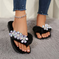 amazon women's flip-flops with large floral rhinestone detail, comfortable soft sole, plus size thong sandals