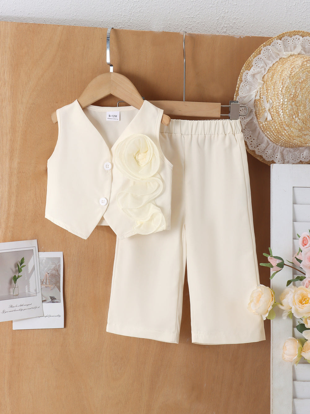 Children's clothing shein cross-border girl suitwhite vest + pants two-piece set