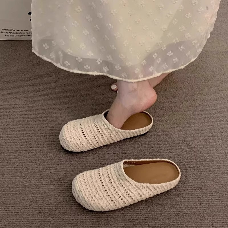 Bohemian style birkenstock-style open-toe mules - women's summer 2026 new collection - slip-on woven sandals