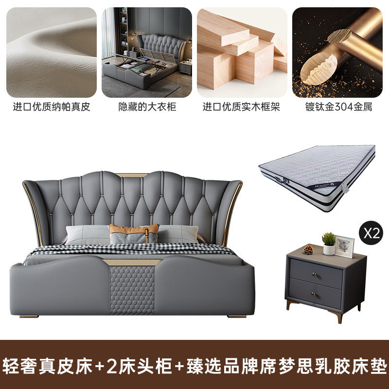 Genuine leather bed italianaccessible luxury master bedroom 1.8m double bed 1.5mcasual 2m leather soft-packed storage bed