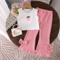 Children's clothing cross-border european and american girls' new strawberry chapter off-white vest + pink trousers set