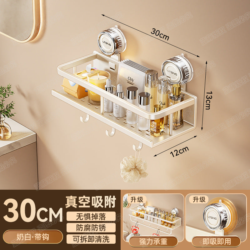 Space aluminum bathroom suction cup rack, wall-mounted non-punching bathroom towel rack, washstand, multi-functional storage