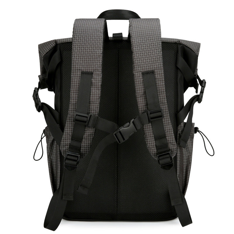 New men's backpack backpack folding roll mouth trend fashion tooling function wind travel leisure backpack men