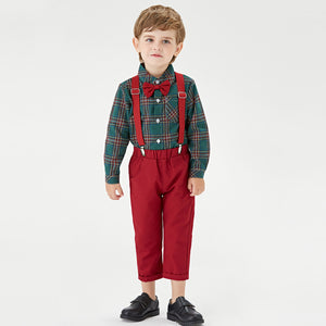 New boys' suit set: autumn cotton long-sleeve plaid shirt, christmas gentleman outfit, children's first birthday dress