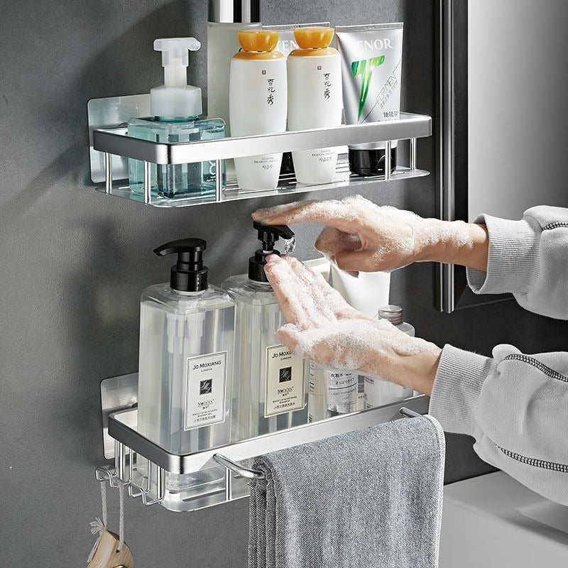 No-drill bathroom shelf - wall mounted organizer for toilet, washroom, and vanity