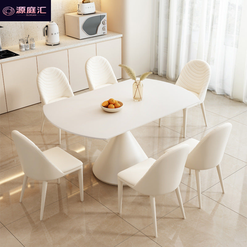 Rock slab dining table round modern living room dining table round rotating telescopic rock slab dining table