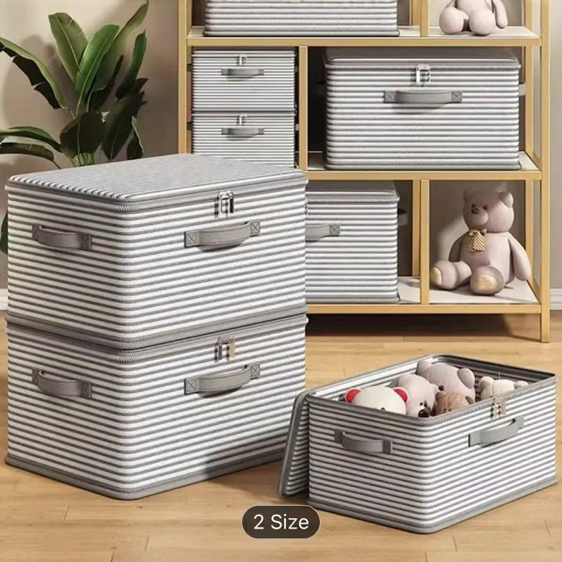 Non-woven fabric with lid clothing storage box household folding storage box striped storage box wardrobe storage zipper box