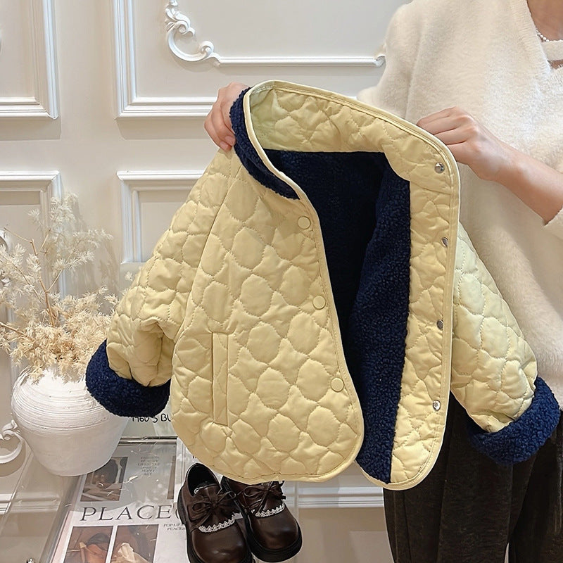 Girls' fall/winter new fashion thickened jacket, stylish casual baby outfit, reversible cotton coat, kids' loose-fit children's clothing