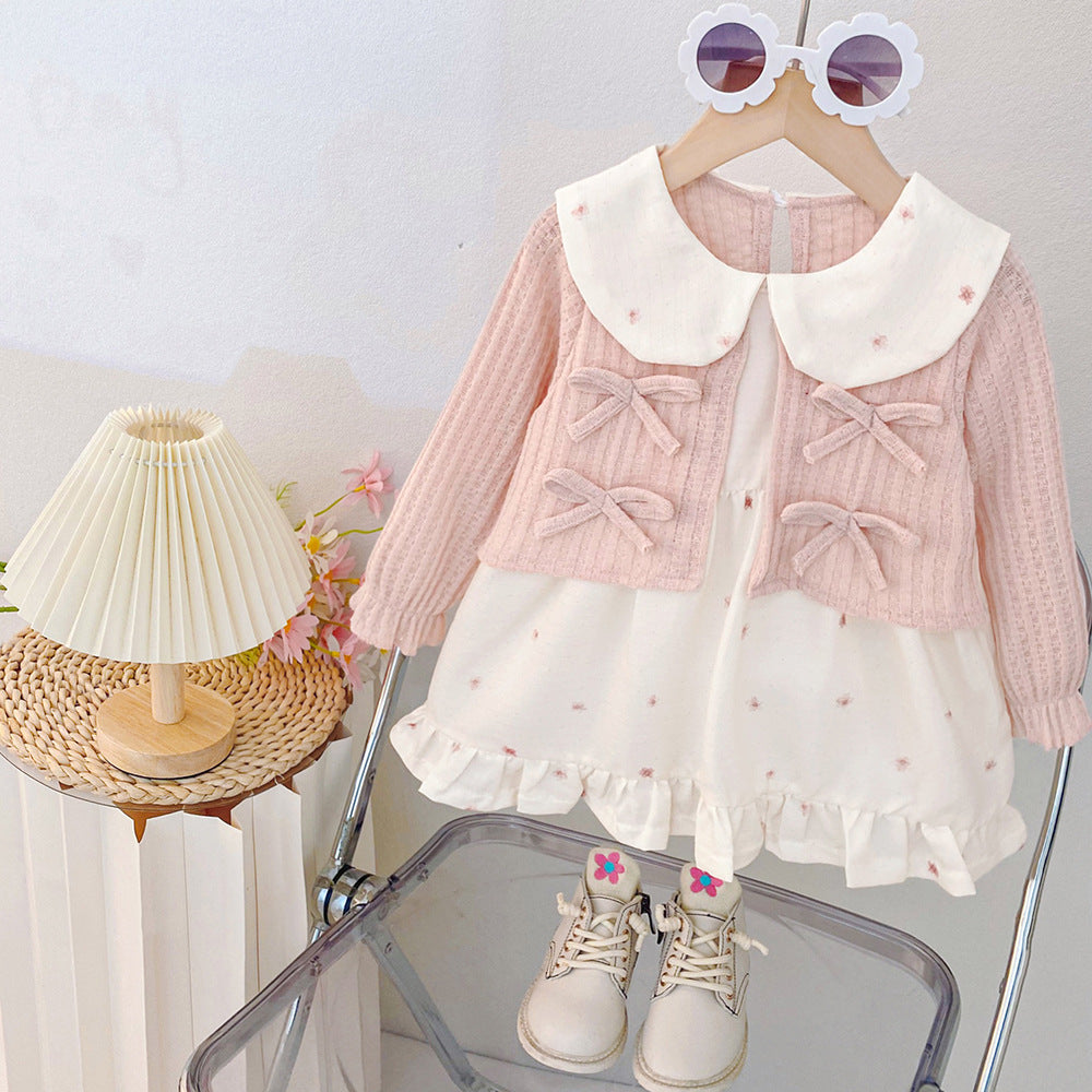 Girls' spring dress: new stylish cardigan dress, first birthday baby gown, children's princess dress set for spring and autumn