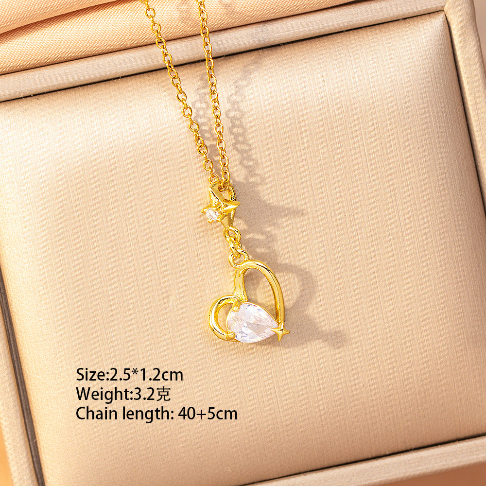 [titanium steel] light luxury elegant heart necklace for women high-end zircon inlaid versatile copper micro-inlaid electroplated clavicle chain jewelry