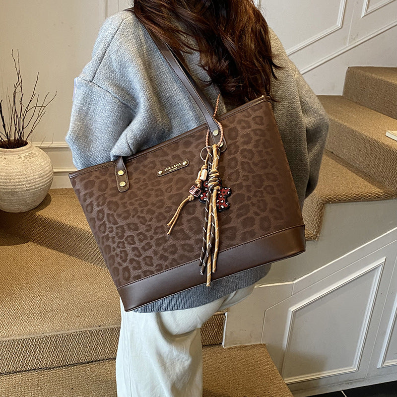 popular leopard print large-capacity shoulder bag for women fall and winternew arrival high-looking vegetable basket easiest for match tote bag