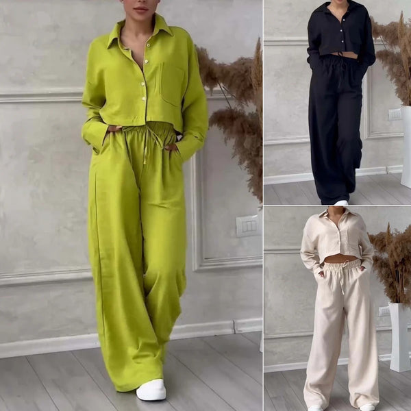 2024 summer new   women 2-piece set large size fashion shirt set high waist loose trousers